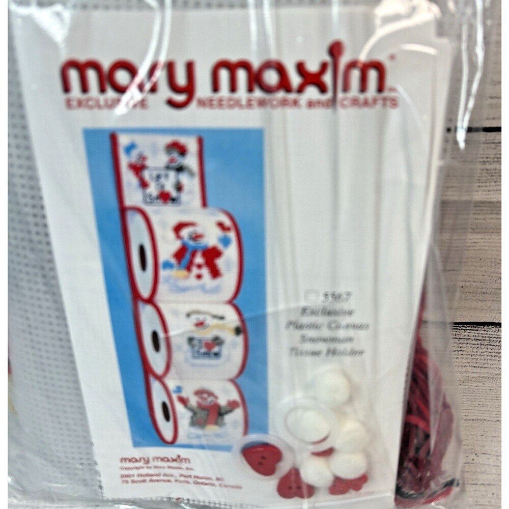 Mary Maxim Christmas Plastic Canvas SNOWMAN TOILET TISSUE HOLDER Kit 5567 NEW